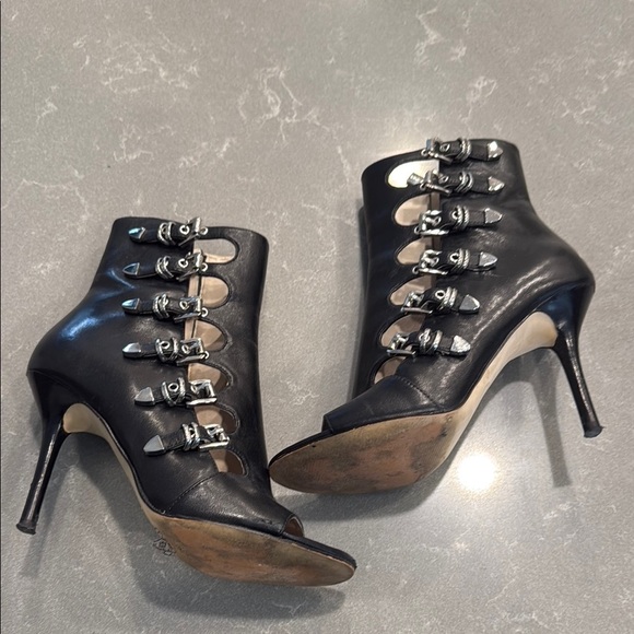 Michael Kors Black Heeled Boots with Edgy Buckle Design - Picture 5 of 8